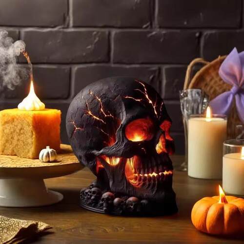 跨境万圣节骷髅灯 熔岩石点燃黑暗神秘气氛Lava Stone Skull Lam