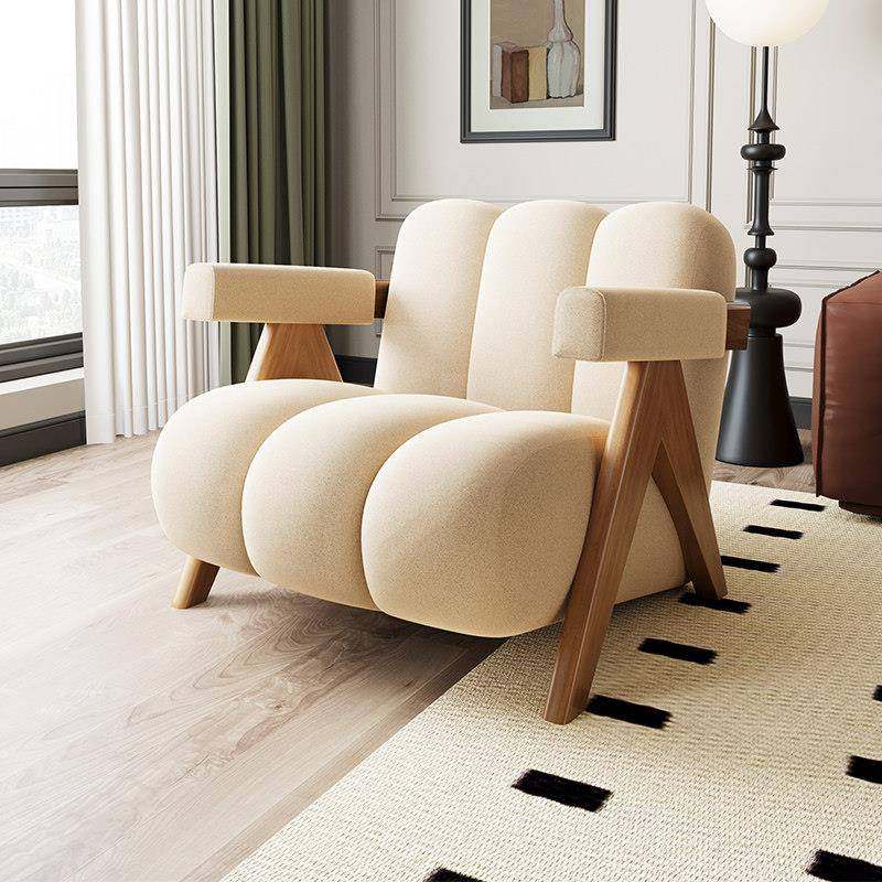 椿禾新款侘寂风北欧实木单人沙发客厅日式奶油休闲椅设计师沙发椅,住宅家具,布艺沙发,淘宝优惠券,粉丝福利购,淘宝优惠卷