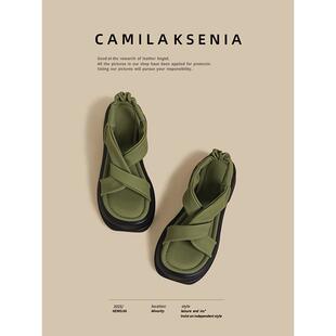 Camila Ksenia2025新款女性夏季厚底时尚凉鞋绿色多用途外穿罗马