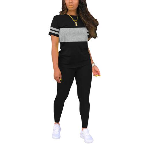 Women's Colorblock Fitted Short Sleeve Tee & Solid Pants