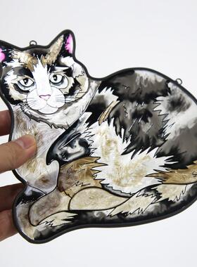 亚马逊热卖彩绘猫咪挂饰窗户挂件家居猫咪艺术工艺品挂饰厂家