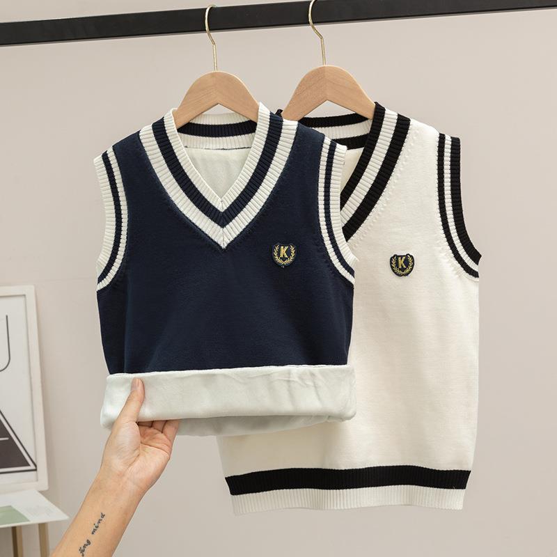 儿童马甲中大童秋冬男童洋气加绒背心宝宝纯棉学院风坎肩童装