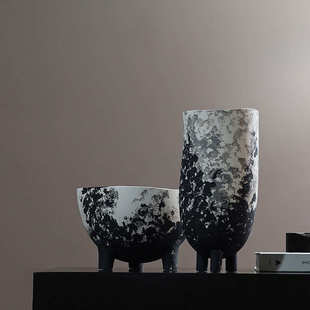 Best 中式 复古做旧侘寂风陶瓷花瓶摆件高档样板间装 饰品花盆 west