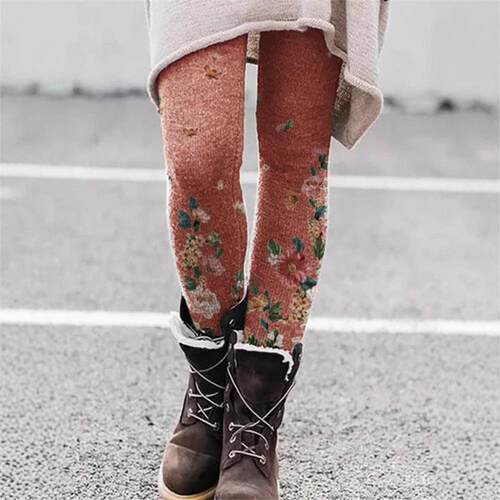 Printed four-color base long pants for women's