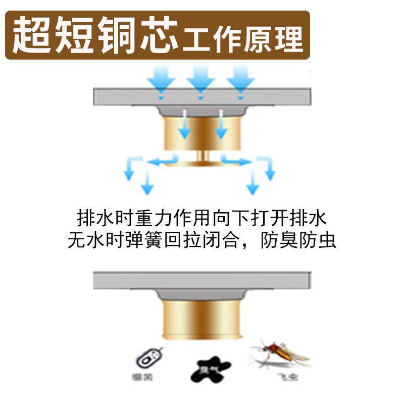 全铜超薄地漏移位专用超浅淋浴下水道改管全密封洗衣机防臭极薄
