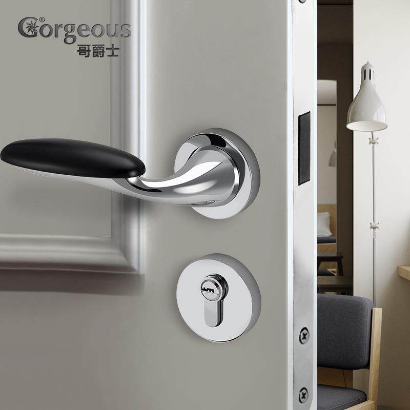 亮铬色锌合金门把手 室内卧室纯铜锁芯门锁 酒店静音门锁家具五金