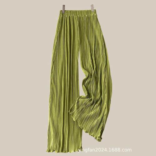 New Women’s Striped Pleated Ruffle Design Casual Wide Leg