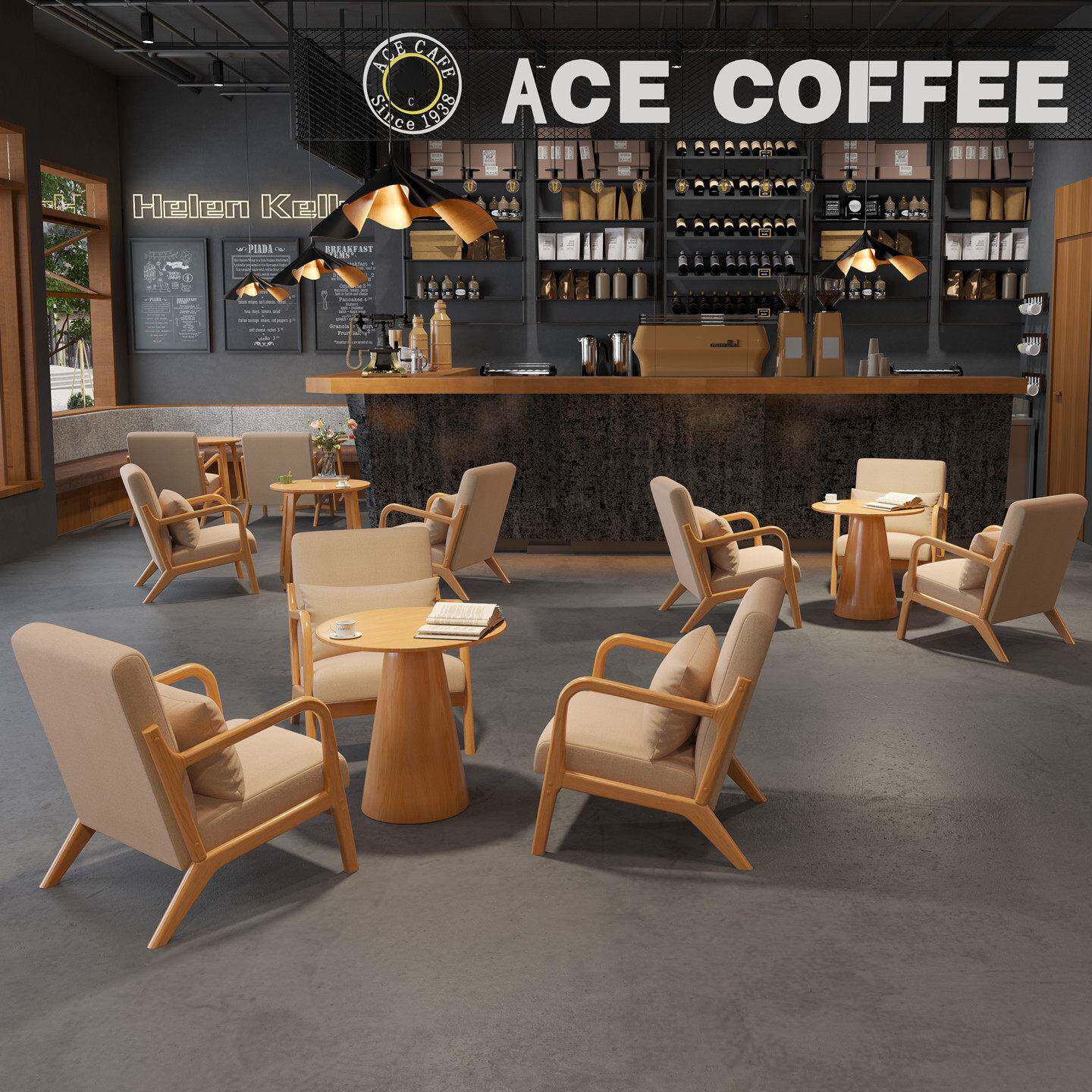 树木先生 | 网红咖啡餐厅休闲区实木沙发奶茶甜品店铺桌椅子组合