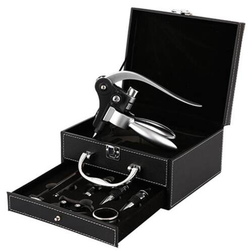 现货抽屉皮盒酒具套装木盒兔型开瓶器套装合金兔耳开酒器8件套