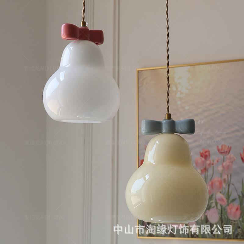 奶油风葫芦小吊灯白色玻璃灯黄色玻璃灯床头灯小夜灯