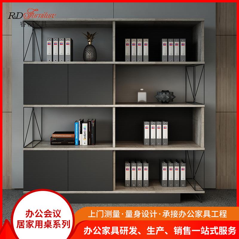 现代简约实木落地书架铁艺办公室隔断柜置物架工业风展示架储物柜