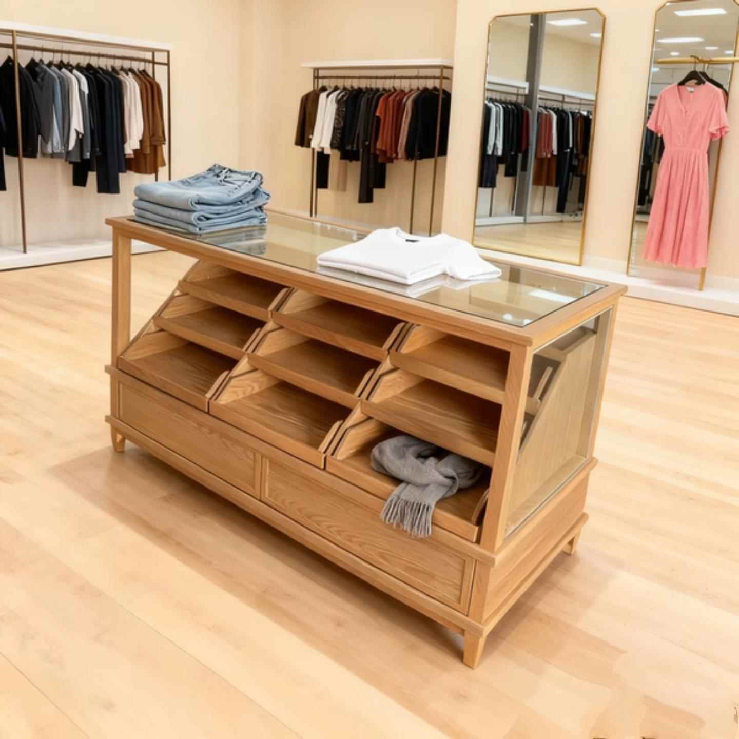 服装店中岛台展示柜女装店中岛柜流水台饰品店玻璃展示台网红边柜
