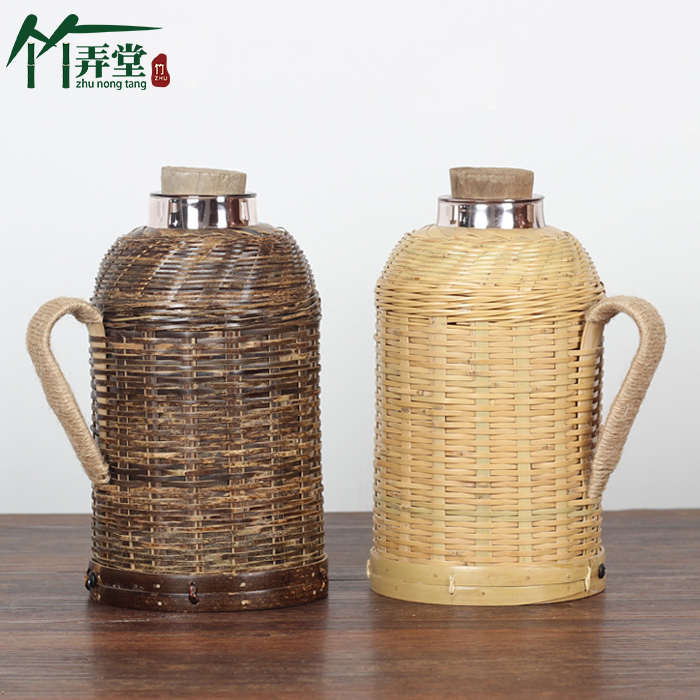竹编热水壶 竹制水壶套 紫竹制热水壶套 纯手工竹编 家用水壶茶壶