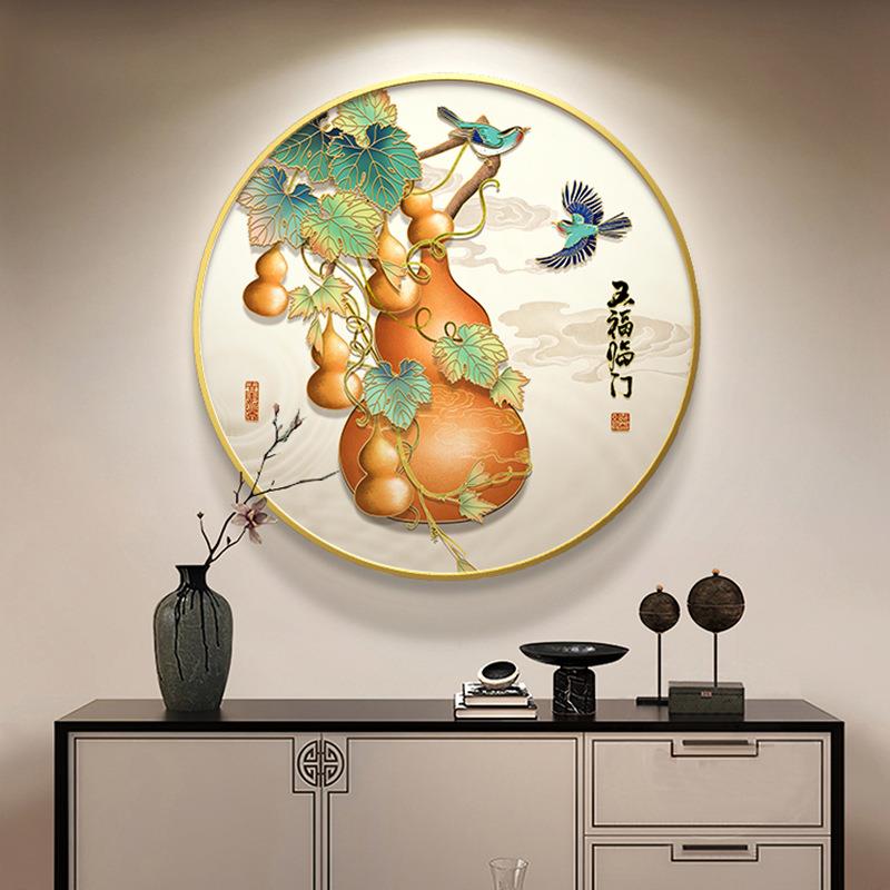 五福临门入QY福禄双圆形饰画新中式奢玄关画轻挂画九鱼图走装廊过