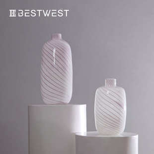 博西家居 粉色小口条纹葫芦水培玻璃花瓶摆件家居软装装饰品花器