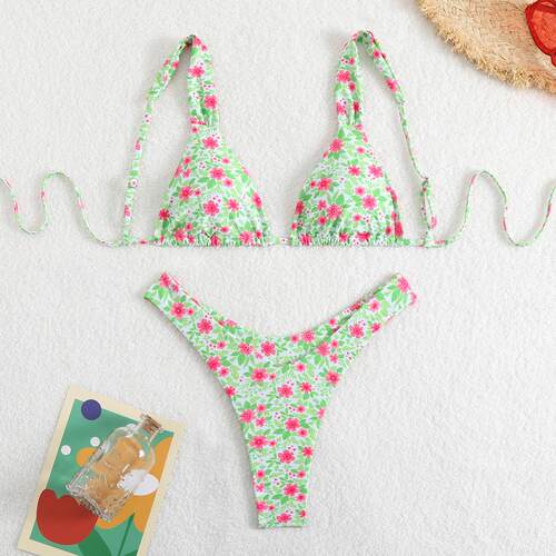 Two-Piece Set Womens Plain/All Over Print Bikini Set Casual