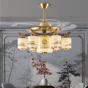 新中式 全铜黑643桃中国风全铜一体客茶胡室风 厅餐厅吊灯扇新款