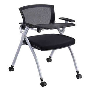 会议培训室可折叠培训椅可带写字板带轮靠背可活动网布椅子
