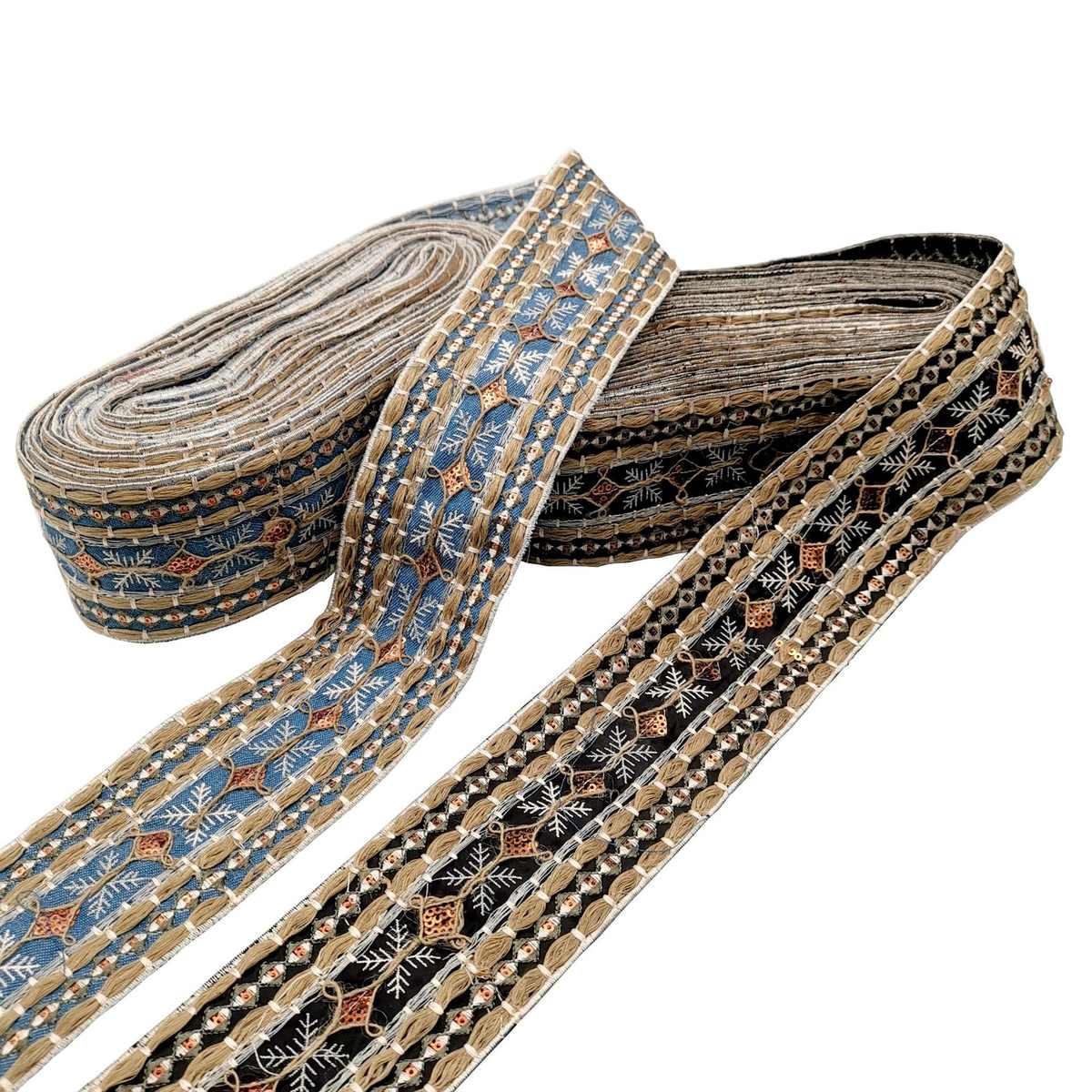 厂家直供 货源 复古彩色亮片刺绣花边 股绳织带 服装辅料