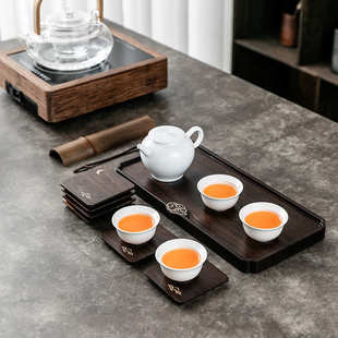 简约黑檀木干泡盘整块茶盘托盘茶具茶台茶托家用实木迷你壶承 日式