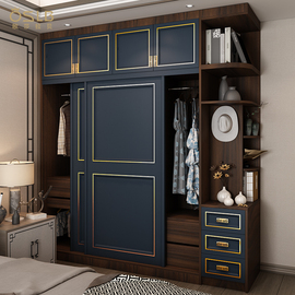 推拉门衣柜现代简约小户型家用卧室整体新中式轻奢移门实木大衣橱