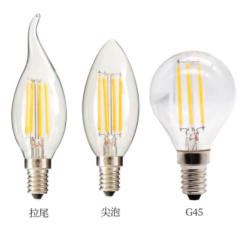 100个一箱 C35 E14 尖泡拉尾 LED灯丝灯泡 螺口爱迪生led灯泡G45