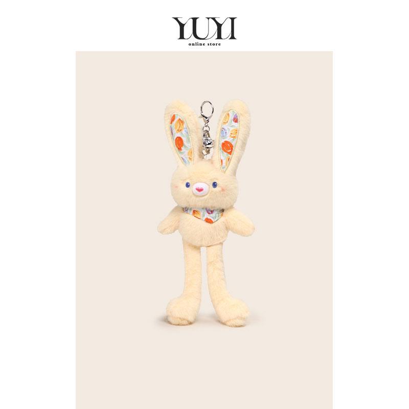 YUYI原创碎花拉耳兔奶酪黄抽拉兔毛绒公仔玩偶书包包挂件钥匙扣