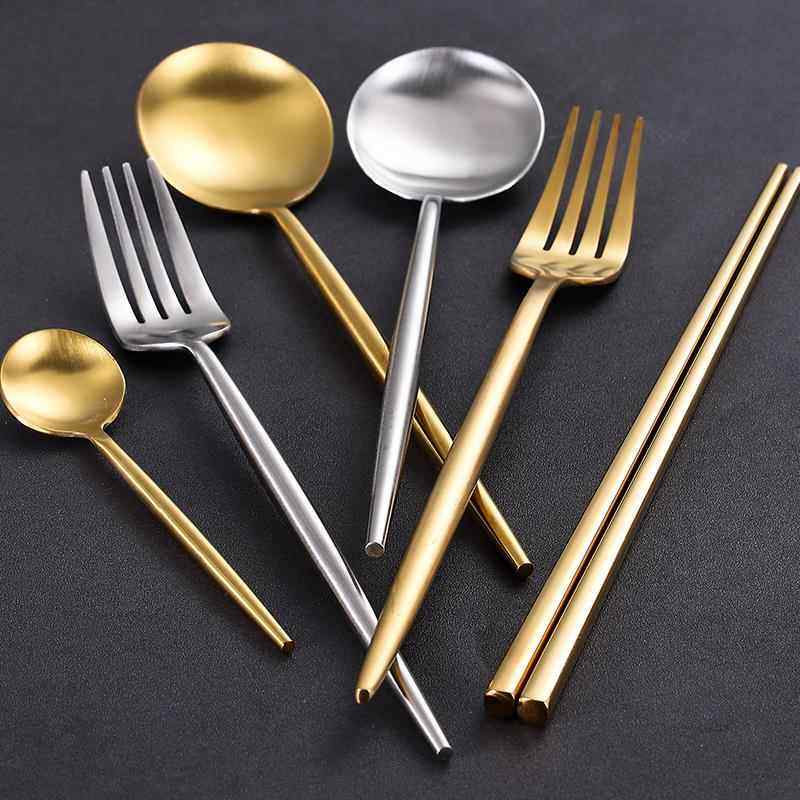 304不锈钢西餐餐具牛排刀叉勺筷子金色ins网红长柄韩式甜品勺汤匙,餐饮具,西餐餐具套装,淘宝优惠券,粉丝福利购,淘宝优惠卷