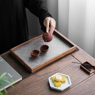 日式胡桃木窗花托盘实木功夫茶具茶盘干泡盘点心盘果盘玻璃盘家用