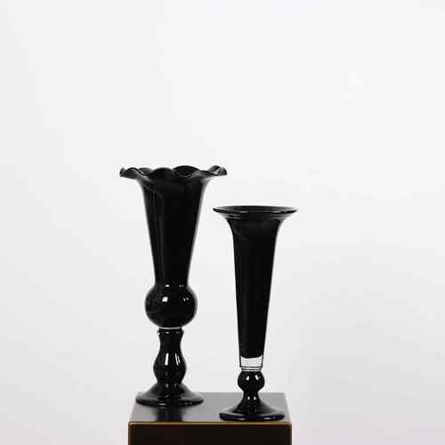 中古复古风灯黑色琉璃高脚花瓶玻璃花器简约装饰样板间插花摆件