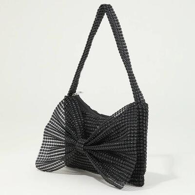 Women Elegant Shoulder Bag Solid Color Rhinestone Evening Ar