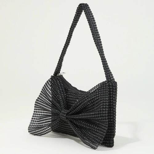 Women Elegant Shoulder Bag Solid Color Rhinestone Evening Ar