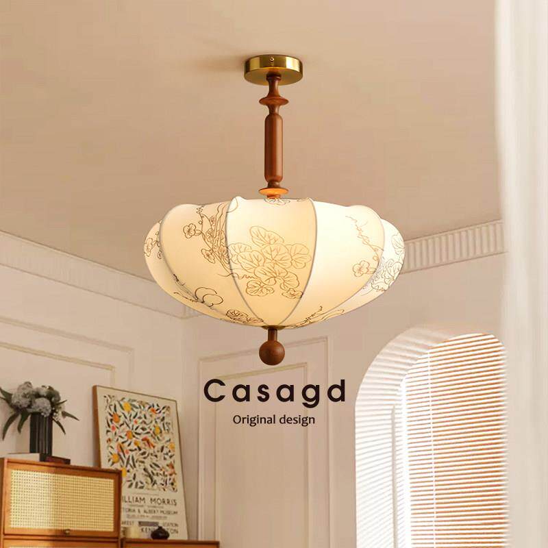 南洋法式中古卧室吊灯全光谱复古实木布艺栗子吸顶餐厅吊灯CASAGD