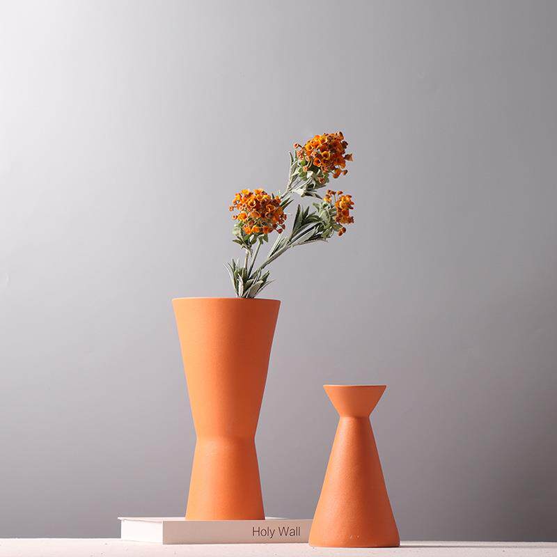 北欧简约红色陶瓷花瓶婚庆公司摆场布置插花水培鲜花装饰创意摆件
