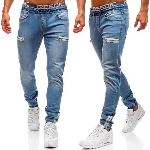 Men's denim fabric frosted zipper sports jeans for