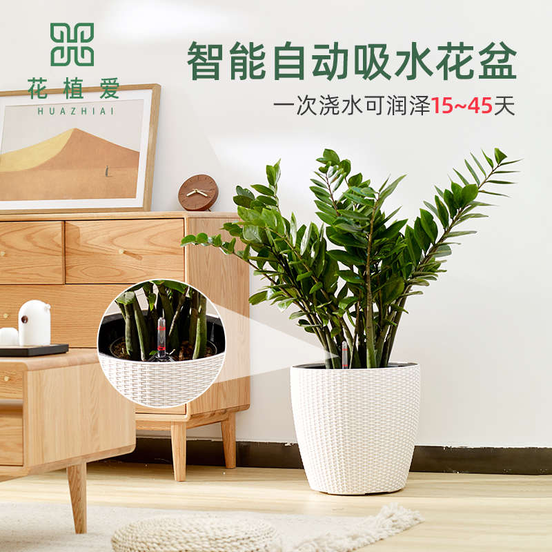 自动吸水花盆创意仿藤编塑料绿萝箩特大号室内阳台北欧风懒人花盆
