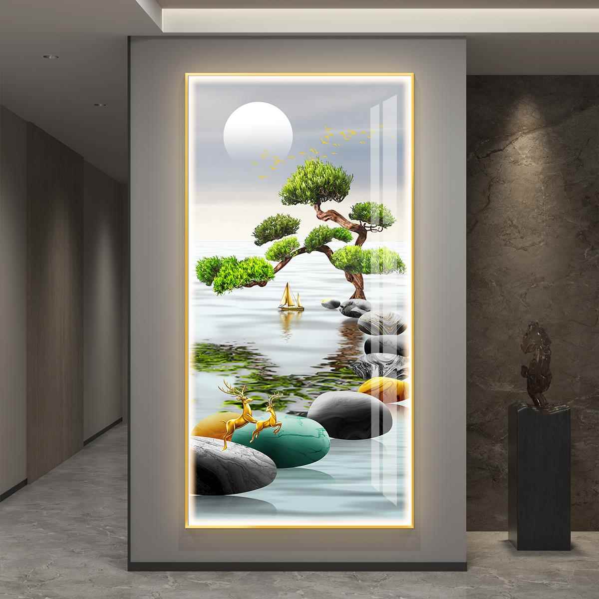 玄关画d灯01094-11入户迎客松挂画带l2023款e免打孔正对门装饰画