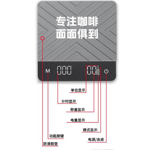 厨房烘焙大白电子秤手冲咖啡都市白领咖啡店冲煮可充电计时意式称