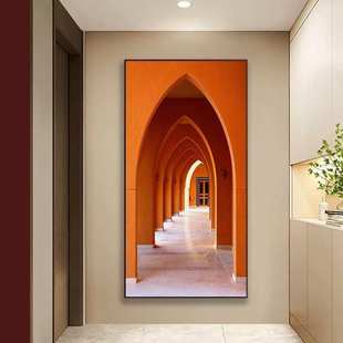 客厅视觉空间延伸感装饰画落地现代轻奢入户玄关橙色长廊建筑挂画