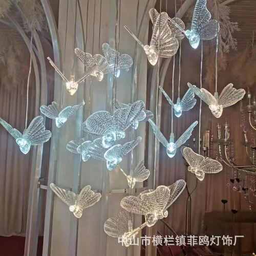 亚克力发光蝴蝶10头吊灯酒店装饰灯婚礼舞台布置婚庆道具橱窗吊灯