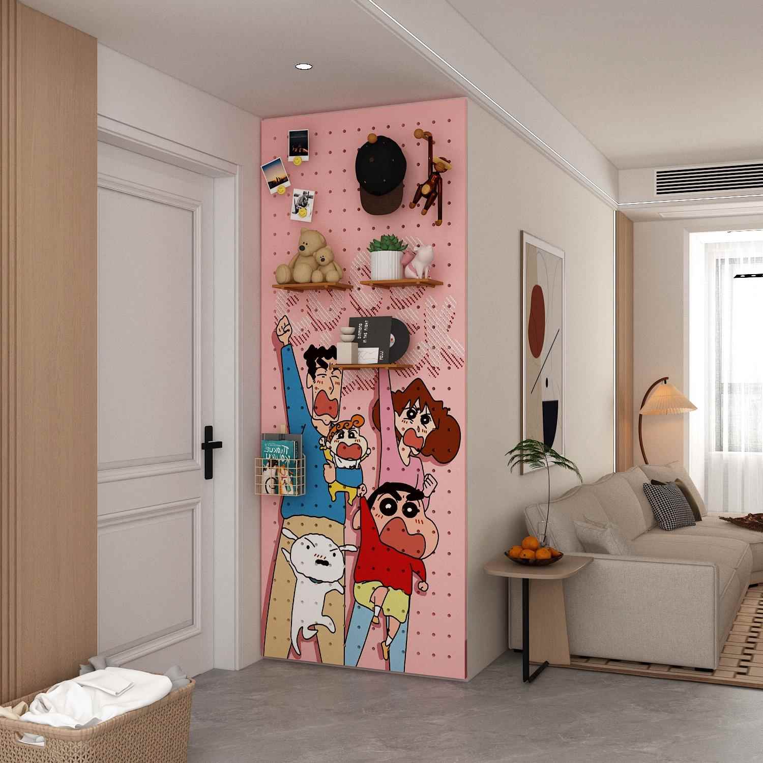 洞洞板置物架造型墙定制入户玄关实木墙面装饰合家欢乐展示收纳层