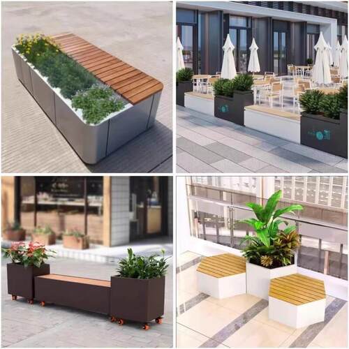 市政道路花箱护栏组合外摆道路围栏不锈钢花坛商业街道隔离种植箱