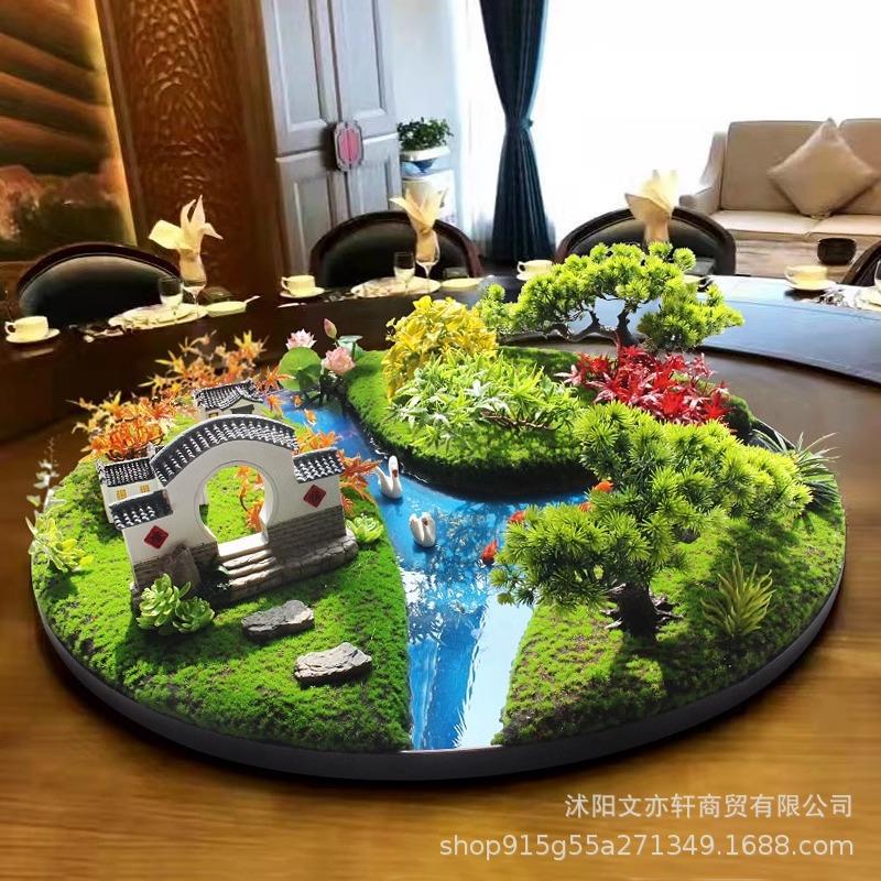 中式酒店仿真花摆件餐桌花装饰造景绿植大圆桌中间转盘装饰花