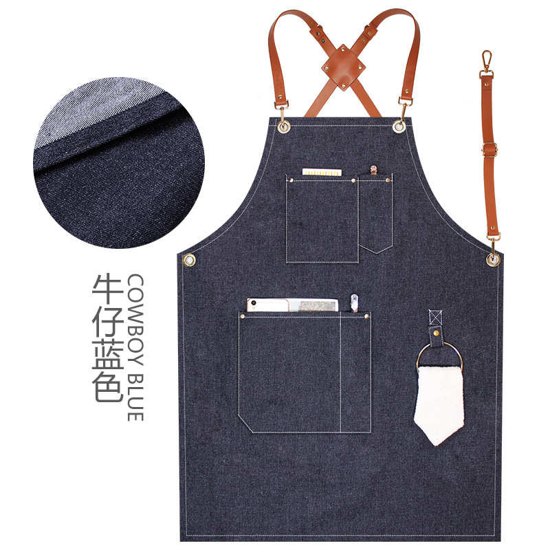 牛仔帆布围裙定制印logo家用厨房餐厅理发店防水园艺皮带韩版围裙