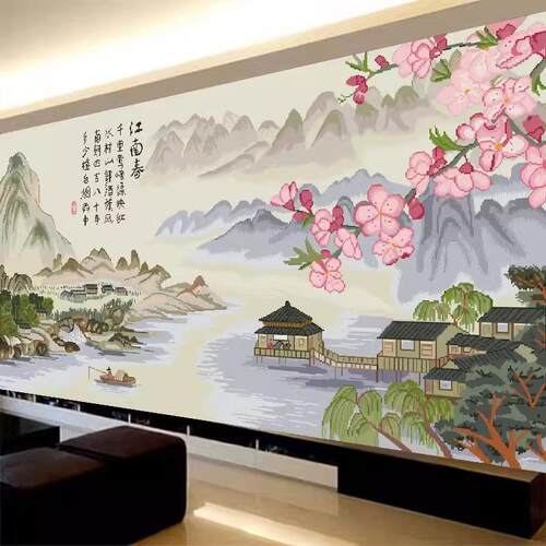 蒙娜丽莎江南春十字绣2024新款线绣客厅大幅古典山水画满绣自己绣