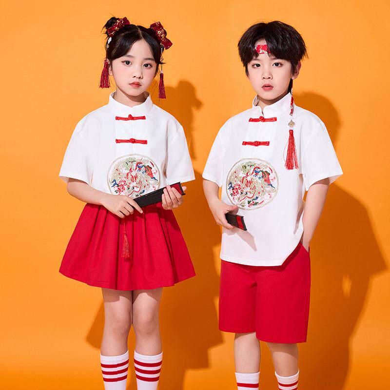 六一儿童红歌舞蹈表演服幼儿汉服中国风班服小学生啦啦队演出服装