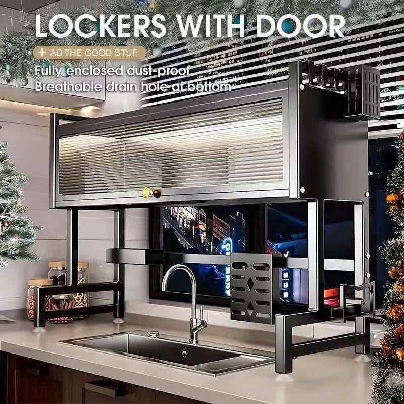 水槽厨房置物架台面洗碗洗碗池碗柜防尘柜门碗盘多功能收纳沥水架