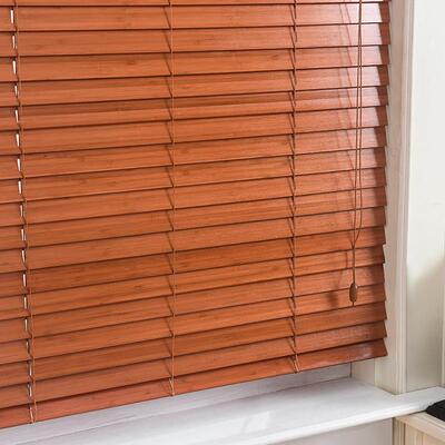 柯3383桥厂家木百叶窗帘卷竹遮帘新中拉式家用办公室实木手升降阳