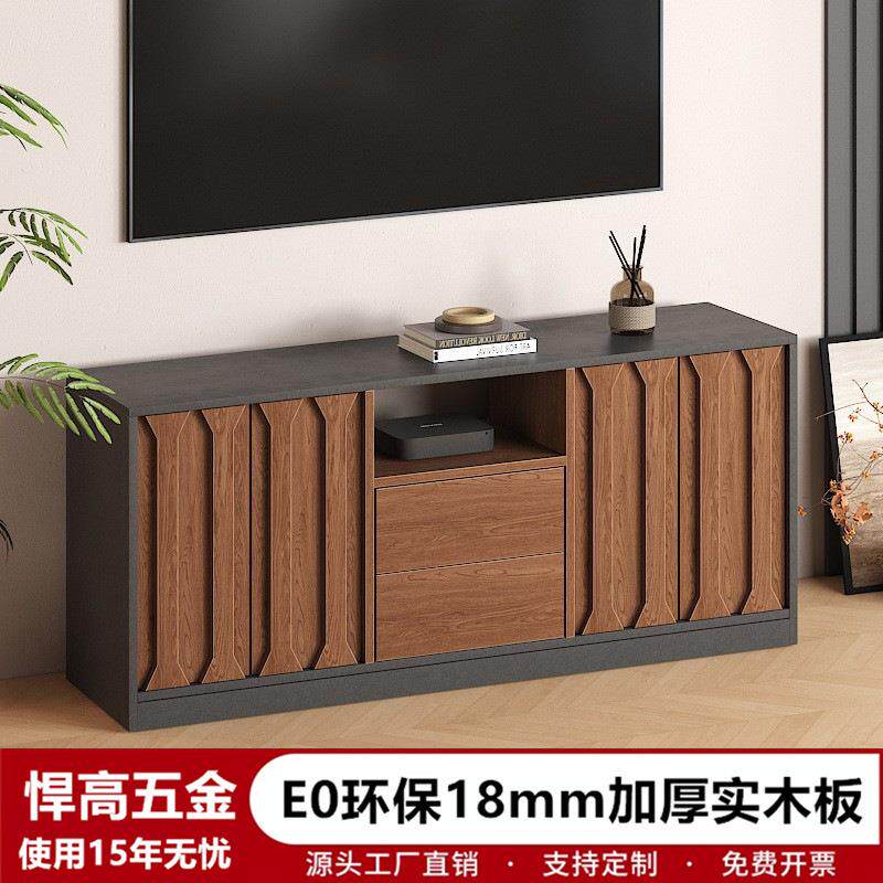 电视柜客厅家用2026新款落地实木收纳储物柜一体中古风高柜高款