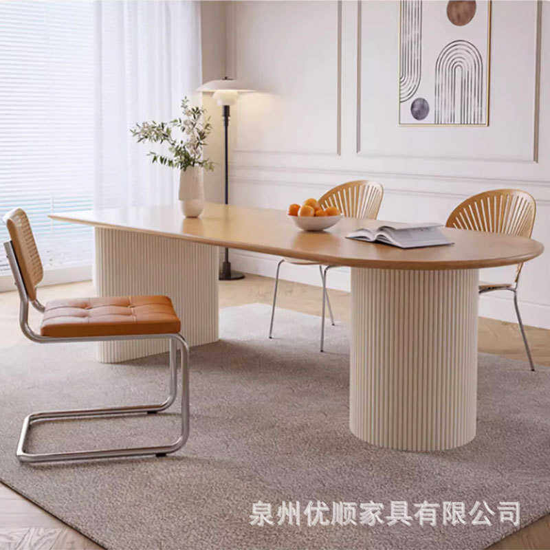 奶油风半圆实木餐桌椅组合现代简约家用客厅小户型法式岛台一体桌,住宅家具,实木餐桌,淘宝优惠券,粉丝福利购,淘宝优惠卷